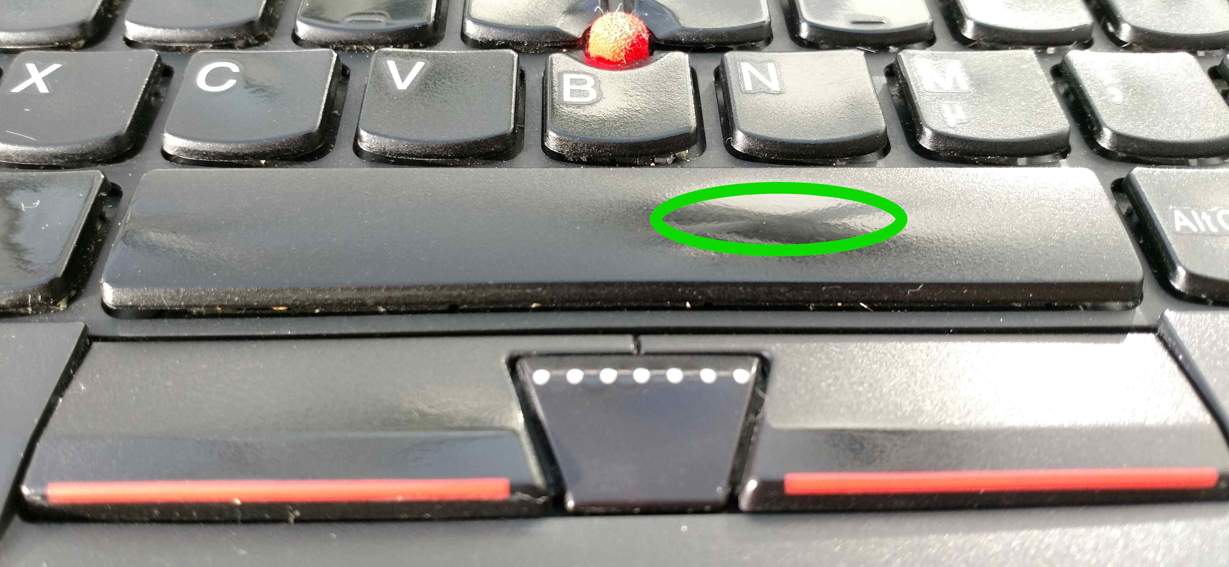 Judging by its wear, I had already been using my space bar as a space key: Almost all wear is concentrated in a small area.